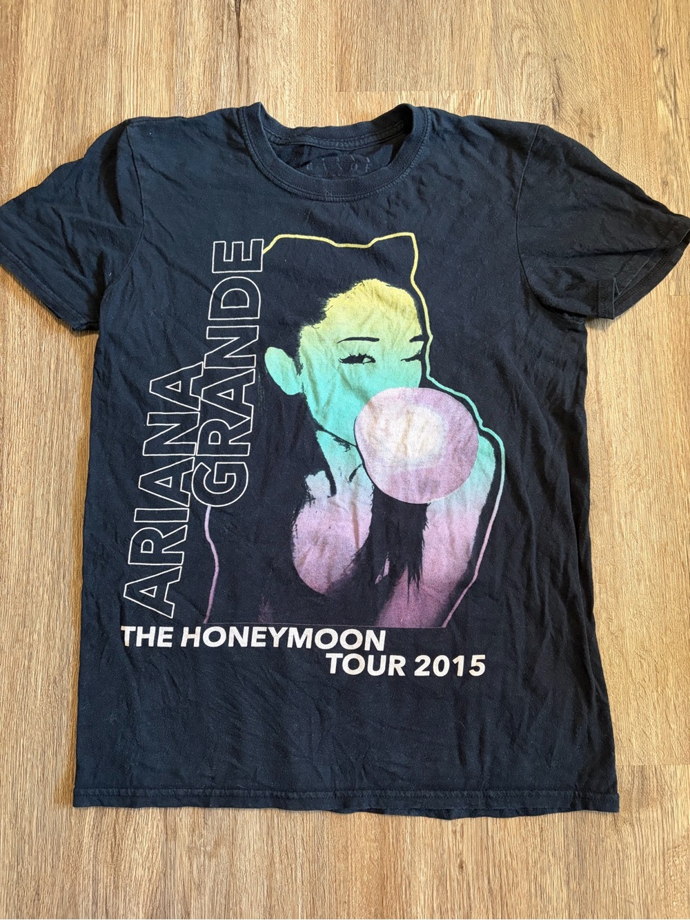 Ariana Grande Black Graphic Tee with Pastel Multi-Color Print